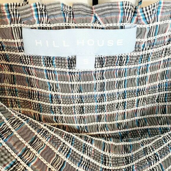 Hill House Athena Gray Blue Plaid Check Puff Sleeve Smocked Mini Nap Dress Small - Picture 7 of 8